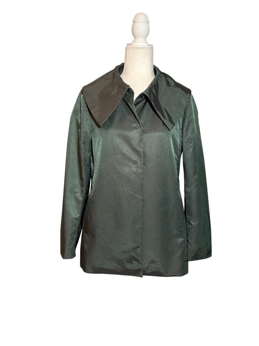 Ann Taylor wide lapel green/gray shimmer cotton blend flared trench coat - S